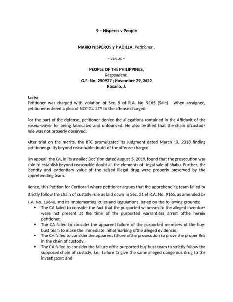 G.R. No. 250927. November 29, 2022 (Case Brief / Digest).